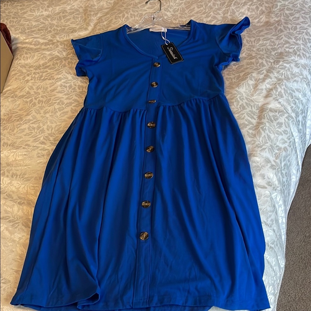Blue  Dress with Button Detail